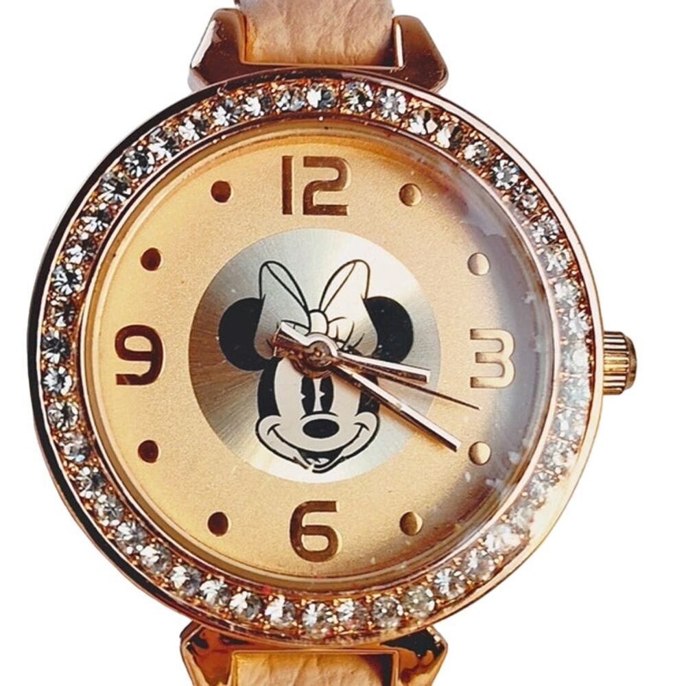 Disney Minnie Mouse Rose Gold Watch White Rhinestones